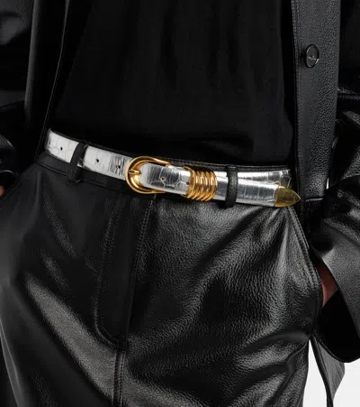 Dehanche Déhanche Hollyhock Croc-effect Mirrored Leather Belt In Silver