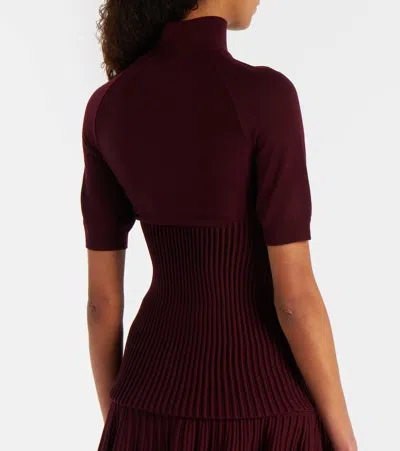 Alaïa Ribbed-knit Wool-blend Top In Burgundy