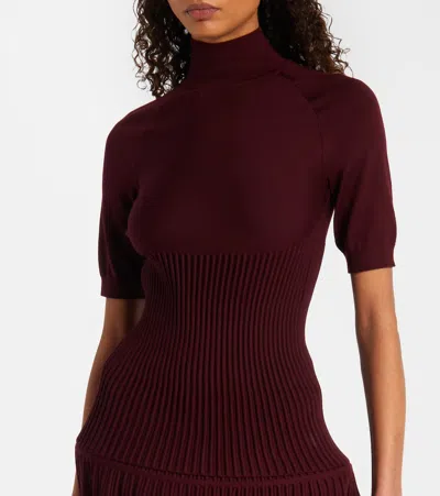 Alaïa Ribbed-knit Wool-blend Top In Burgundy