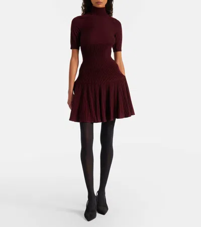Alaïa Ribbed-knit Wool-blend Top In Burgundy