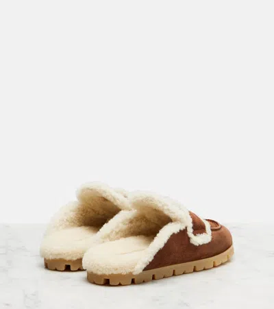 Prada Shearling-lined Suede Mules In Brown