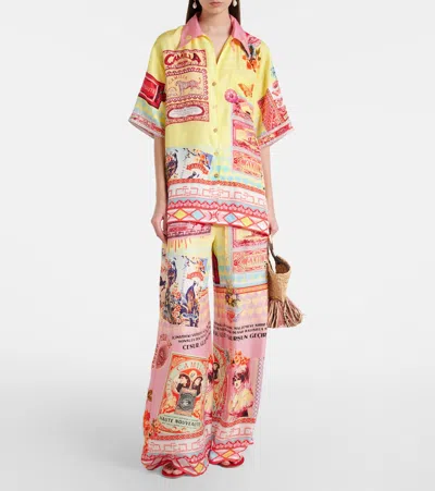 Camilla Collage Kingdom Silk Bowling Shirt In Multi