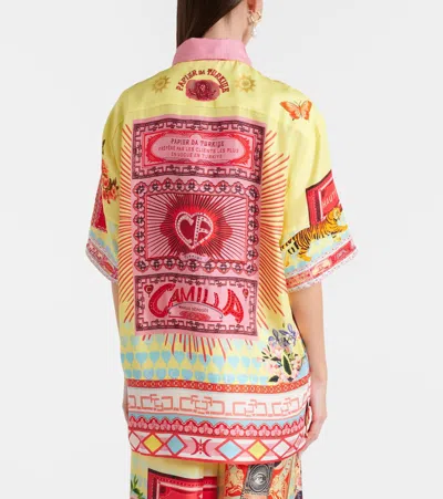Camilla Collage Kingdom Silk Bowling Shirt In Multi
