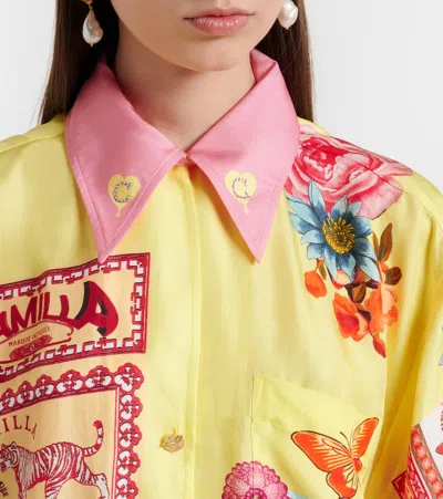 Camilla Collage Kingdom Silk Bowling Shirt In Multi