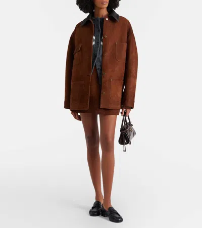 Prada Leather-trimmed Suede Field Jacket In Brown