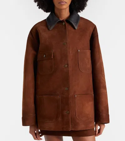 Prada Leather-trimmed Suede Field Jacket In Brown