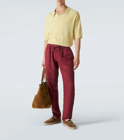 Fedeli Linen Tapered Pants In Red