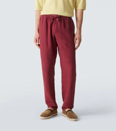 Fedeli Linen Tapered Pants In Red