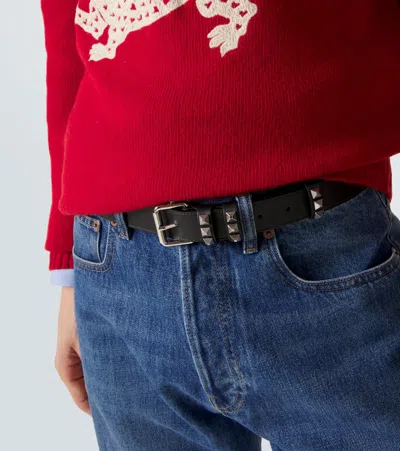 Valentino Rockstud Leather Belt In Black
