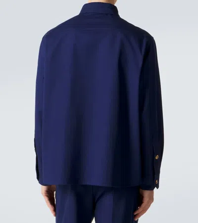 Valentino Cotton Gabardine Shirt Jacket With Vgold In Blue