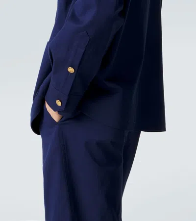 Valentino Cotton Gabardine Shirt Jacket With Vgold In Blue