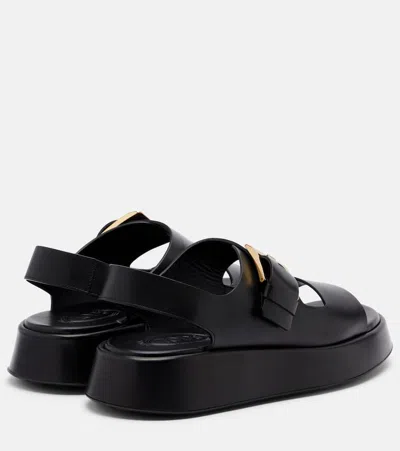 Tod's Leather Sandals With Double Strap And Maxi Buckle In Black