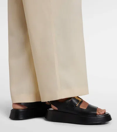 Tod's Leather Sandals With Double Strap And Maxi Buckle In Black