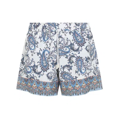 Etro Men Powder Blue Paisley Ramage-printed Swim Shorts In White