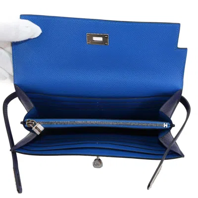 Pre-owned Hermes Blue Epsom Leather Long Wallet (bi-fold) ()
