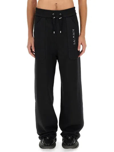 Balmain Wide-leg Cotton Track Pants In Black