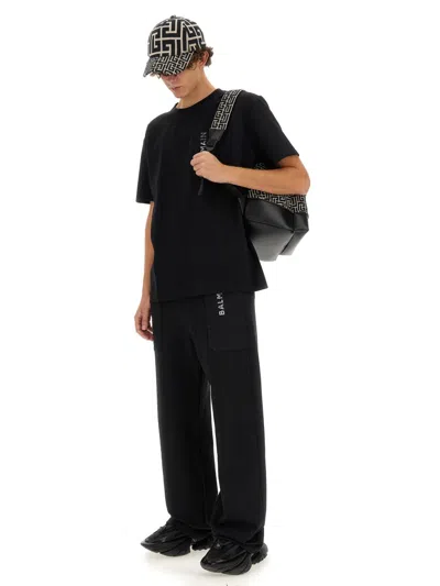 Balmain Wide-leg Cotton Track Pants In Black