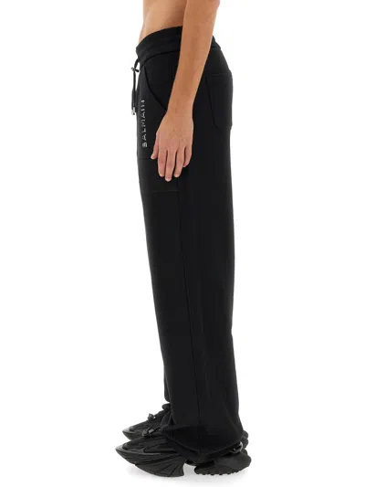 Balmain Wide-leg Cotton Track Pants In Black
