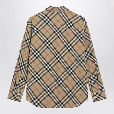 Burberry Women Beige Shirt With Classic Collar And All-over Check Motif In Cotton Woman In Brown