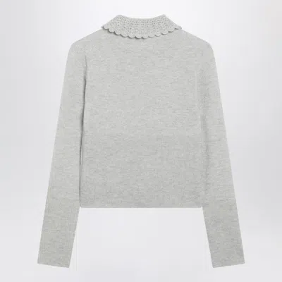 Chloé Wool Cardigan Logo Long Sleeves Scalloped Collar In Gray