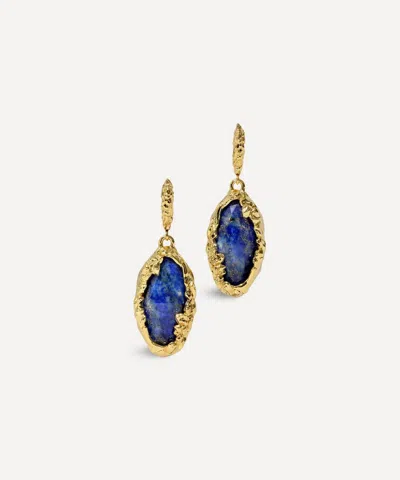 Alexis Bittar 14ct Gold-plated Brut Encased Lapis Drop Earrings In Blue