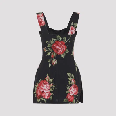 Dolce & Gabbana Floral-print Cotton Bustier Mini Dress In Black