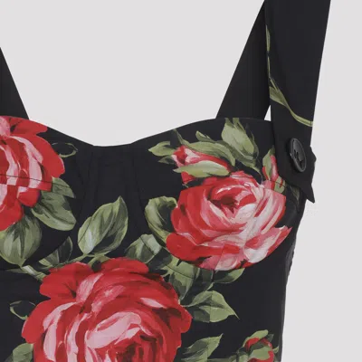 Dolce & Gabbana Floral-print Cotton Bustier Mini Dress In Black