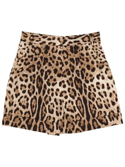 Dolce & Gabbana High Waist Leopard Stretch Drill Shorts In Multi