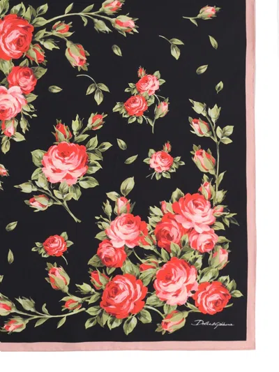 Dolce & Gabbana 90x90 Cm Silk Twill Scarf With A Rose Bouquet Print In Animal Print