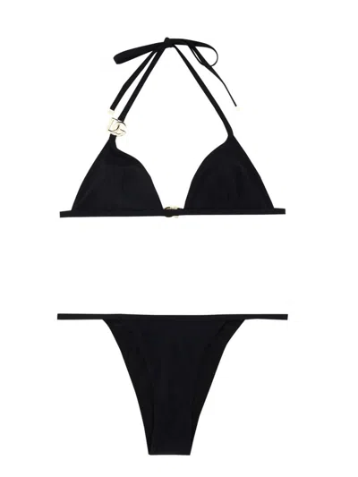 Dolce & Gabbana Logo-plaque Halterneck Bikini Set In Black