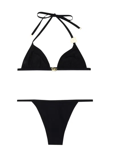 Dolce & Gabbana Logo-plaque Halterneck Bikini Set In Black