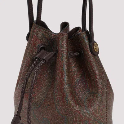 Etro Small Arnica Coated Canvas Bucket Bag In Brown