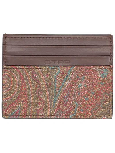 Etro Card Holder Paisley In Brown