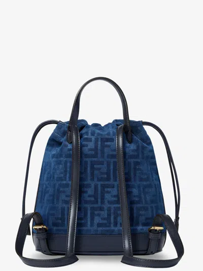 Fendi Women Denim Backpack With Flocked Ff Detail In Blue