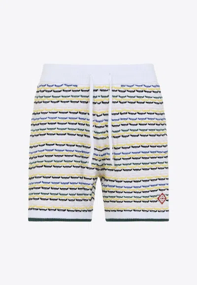 Casablanca Men White Crochet Cotton Tuck Stitch Shorts In Multi