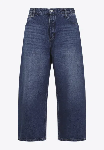 Studio Nicholson Paolo Wide Leg Denim Trousers Belt Loops In Blue