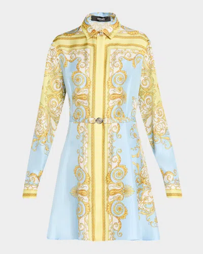 Versace Printed Silk Twill Midi Shirt Dress In Animal Print