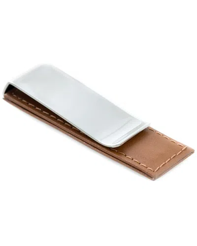 Bey-berk Chrome Plated Money Clip In Brown