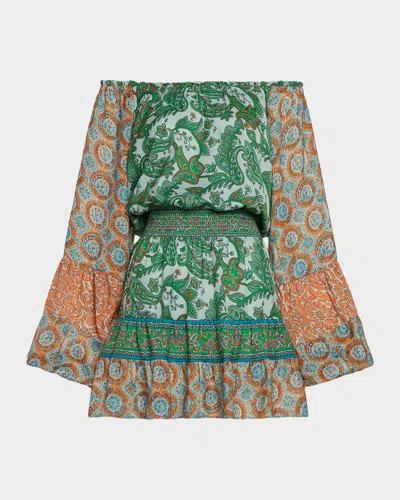 Ramy Brook Claudine Off The Shoulder Long Sleeve Minidress In Green