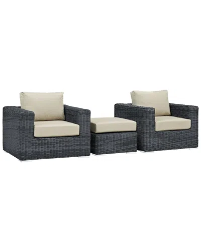 Modway Summon 3-piece Outdoor Patio Sunbrella Sectional Set In Neutral