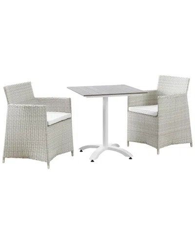 Modway Junction 3pc Outdoor Patio Wicker Rattan Dining Set In White