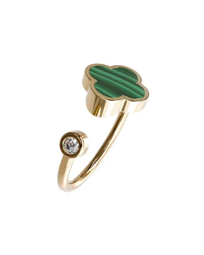 Gabi Rielle 14k Over Silver Malachite Cz Clover Ring In Multi