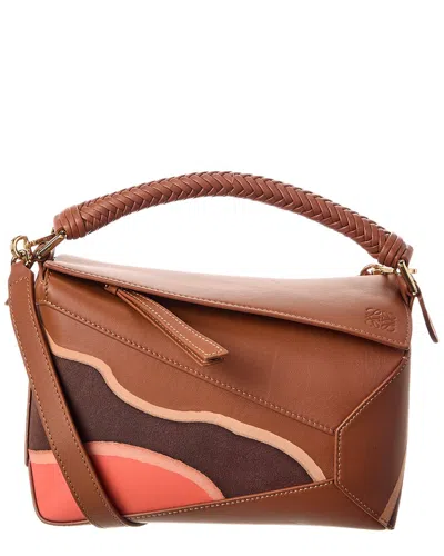 Loewe Small Leather Puzzle Edge Landscape Top-handle Bag In Brown