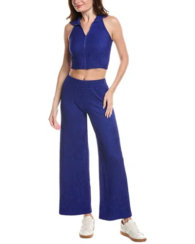 Marion 2pc Crinkle Textured Loungewear Set In Blue
