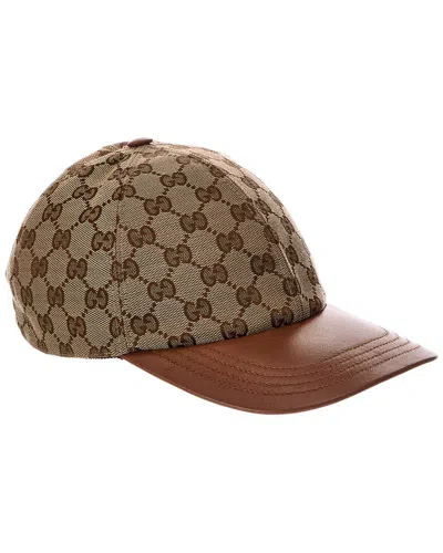 Gucci Gg Canvas & Leather Baseball Hat In Brown