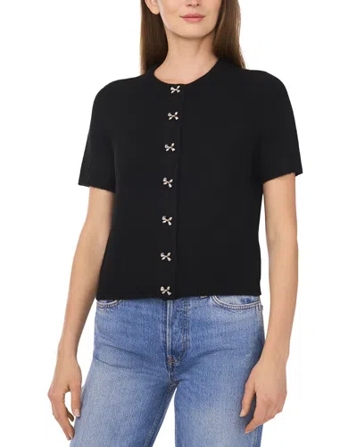 Cece Short Sleeve Bow Button Cardigan In Black