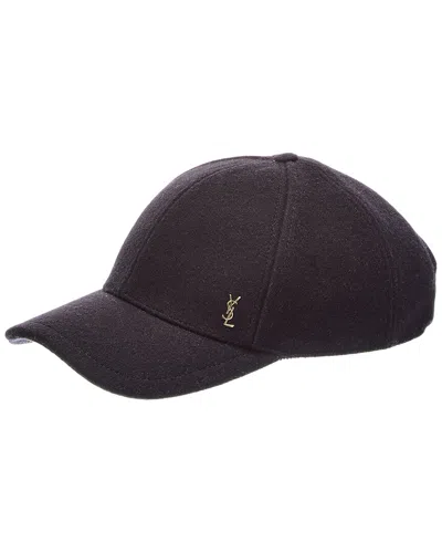 Saint Laurent Cassandre Wool-blend Baseball Cap In Brown