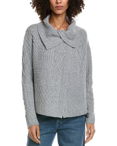 Incashmere Mix Cable Stitch Overlap Wool-blend Cardigan In Gray