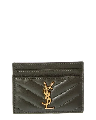 Saint Laurent Monogram Matelasse Leather Card Holder In Green