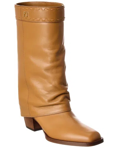 Fendi Ff Leather Boot In Brown